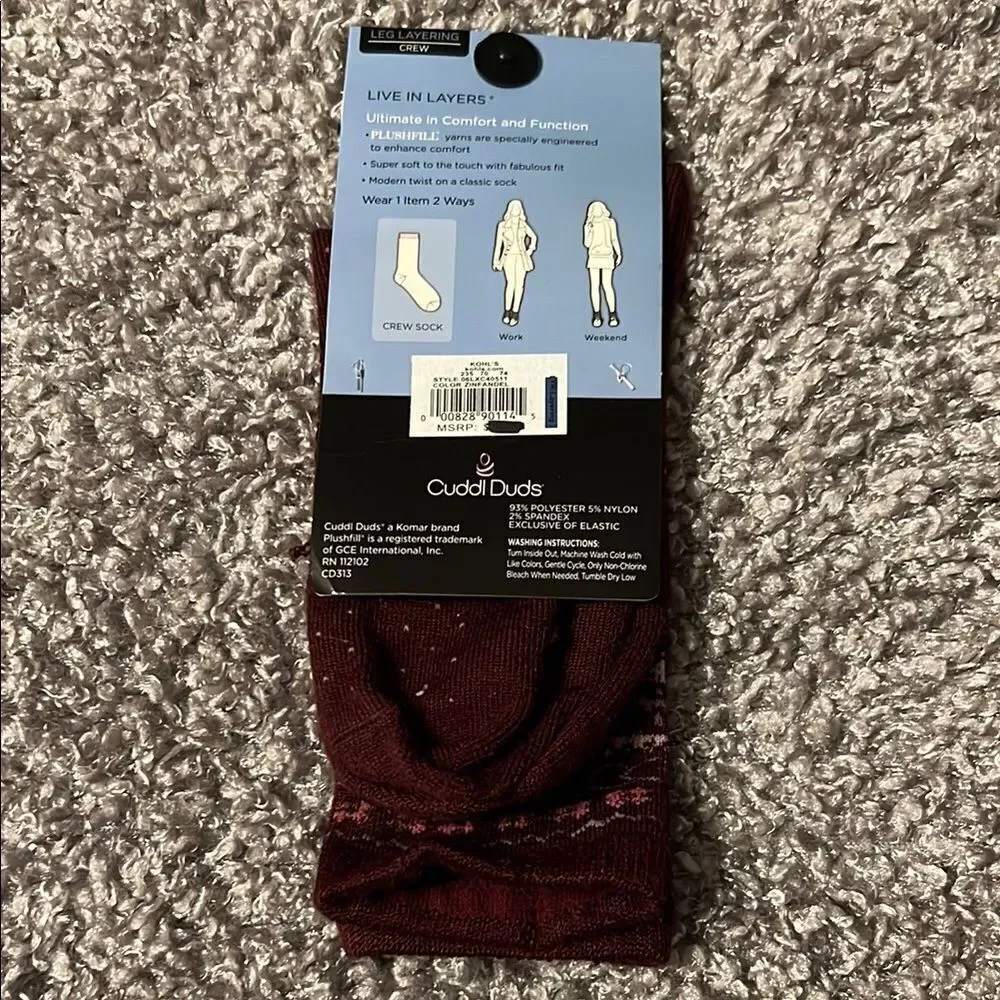 Cuddl Duds Red Casual Socks Cozy Fair Isle Design